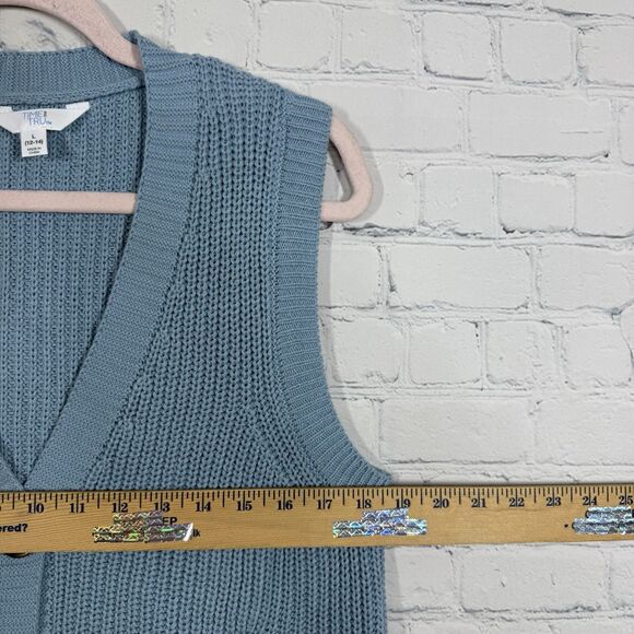 Chunky Cable Knit Sweater Knit Women Large Blue Button Up Preppy Academia - Picture 6 of 8